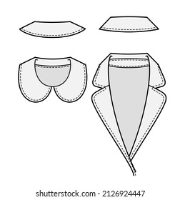 Vektorliniensymbolsatz mit Hemd-Kragenstilen