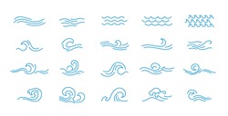 Vector Line Icon Set With Simple Doodle Wave.