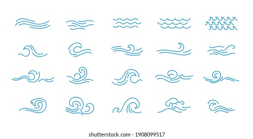 Vector line icon set with simple doodle wave.