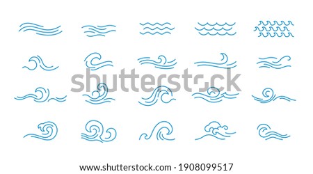 Vector line icon set with simple doodle wave.