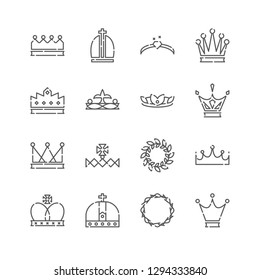 Vector Line Icon Set. Success, Crowns, Achievment Related Icons. Royal Symbols, Pictograms, Signs. Pixel Perfect Design. Editable Stroke. Adjust Line Weight. Expand to Any Size. Change to Any Color.