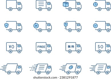 Vector Line Icon Set for Transport Trucks