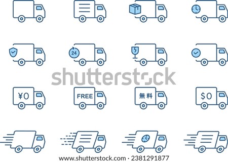 Vector Line Icon Set for Transport Trucks