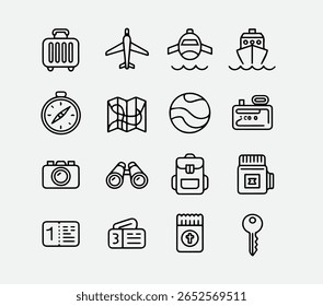 Conjunto de ícones de linha de vetor de viagem