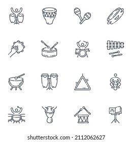Vector line icon set of variable musical instruments