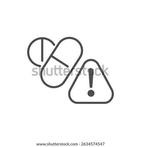 A vector line icon shows a pill and capsule next to a warning triangle. This graphic signifies medication caution and potential health risks.