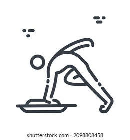 Vector line icon of a skeleton winter sports competition. Side view of a running athlete with sleigh.