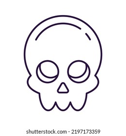 Vector line icon of skull as symbol of Halloween. Outline sign for web sites, apps, adverts, stores. Modern minimalistic monochrome isolated image and editable stroke
