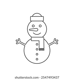 Vector line icon of snowman with hat and scarf