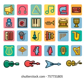 Vector line icon in soft color collection of music set