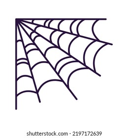 Vector line icon of spider web as symbol of Halloween. Outline sign for web sites, apps, adverts, stores. Modern minimalistic monochrome isolated image and editable stroke