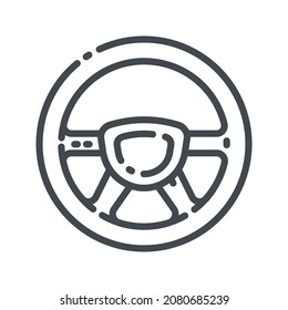 Icono de la línea del vector de la vista frontal del volante de dirección aislado sobre fondo transparente. 