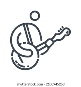 Vector line icon of strings ethnic musical instrument icon. Banjo with musician playing on it isolated on transparent background.