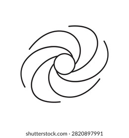 Vector line icon of a swirling galaxy vortex or spiral, representing astronomy, space, physics, universe, and science education.