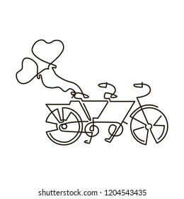 Vector Line Icon. Tandem bike. Wedding. One line drawing. Isolated on white background. Continuous single one drawn line