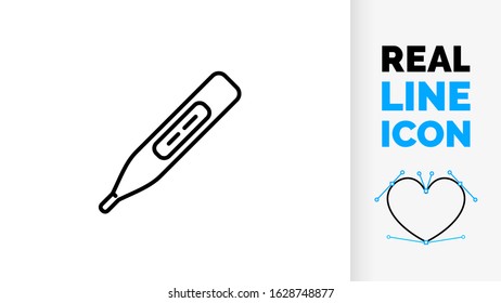 vector line icon of a thermometer for healthcare and checking for sickness of a patient as a black symbol on a white background