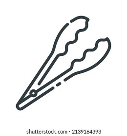 Vector line icon of tongs isolated on transparent background. Kitchen utensil symbol.