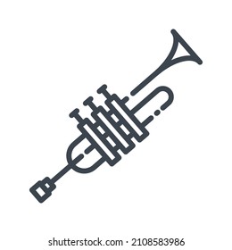 Vector line icon of Trumpet. Musical brass instrument icon isolated