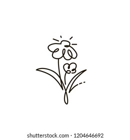 Vector Line Icon. Two flowers. Gardening. One line drawing. Isolated on white background. Continuous single one drawn line