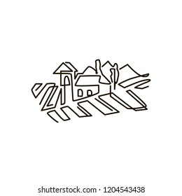 Vector Line icon. Vineyard landscape. One line drawing. Isolated on white background. Continuous single one drawn line