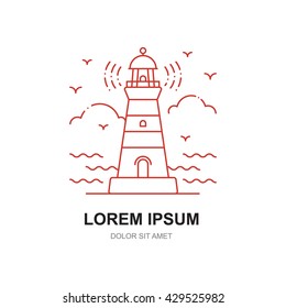 Vector line icon of a vintage lighthouse, logo or label, design element for your project