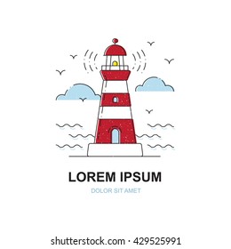 Vector line icon of a vintage lighthouse, logo or label, design element for your project