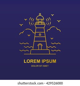 Vector line icon of a vintage lighthouse, logo or label, design element for your project