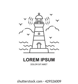 Vector line icon of a vintage lighthouse, logo or label, design element for your project