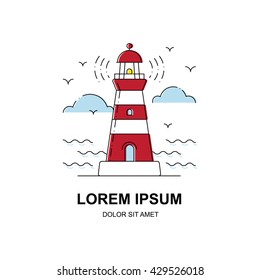 Vector line icon of a vintage lighthouse, logo or label, design element for your project