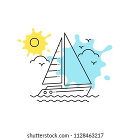 Vector line icon of a vintage sailboat, logo or label, design element for your project