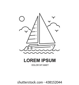 Vector Line Icon Of A Vintage Sailboat, Logo Or Label, Design Element For Your Project