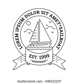 Vector line icon of a vintage sailboat, logo or label, design element for your project