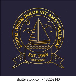 Vector line icon of a vintage sailboat, logo or label, design element for your project