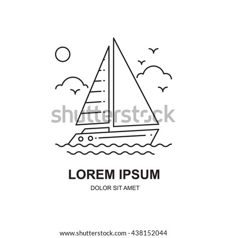 Vector line icon of a vintage sailboat, logo or label, design element for your project