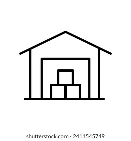 Vector line icon warehouse with parcels for delivery isolated on white background