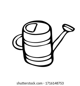 Vector Line Icon. Watering can garden tool. One line drawing. Isolated on white background. For coloring, stickers, decoration of garden products. Watering can sketch icon for web, infographics.