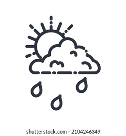 Vektorliniensymbol einer Wettervorhersage einzeln auf transparentem Hintergrund. Wolkenkratzer mit Regen und Sonne