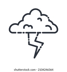Icono de línea de vector de una previsión meteorológica aislada en fondo transparente. Trueno de cielo nublado