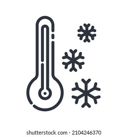 Icono de línea de vector de una previsión meteorológica aislada en fondo transparente. Termómetro con nieve