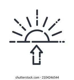Vector line icon of a weather forecast isolated on transparent background. Sunrise with arrow
