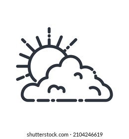 Icono de línea de vector de una previsión meteorológica aislada en fondo transparente. Cielo nublado con sol