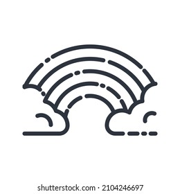 Vector line icon of a weather forecast isolated on transparent background. Rainbow on clouds