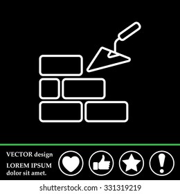 Vector line icons brickwork and building trowel