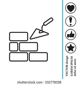 Vector line icons brickwork and building trowel