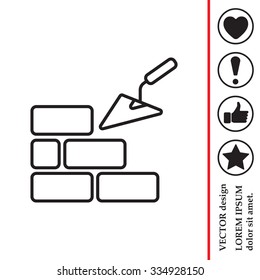 Vector line icons brickwork and building trowel