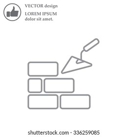 Vector line icons brickwork and building trowel