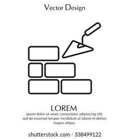 Vector line icons brickwork and building trowel