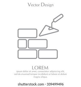 Vector line icons brickwork and building trowel
