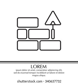 Vector line icons brickwork and building trowel