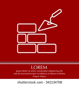 Vector line icons brickwork and building trowel